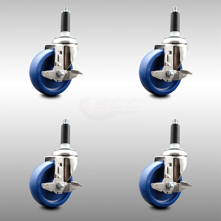 Service Caster 4 Inch 316SS Solid Poly Swivel 7/8 Inch Expanding Stem Caster Set Brake SCC SCC-SS316EX20S414-SPUS-TLB-78-4
